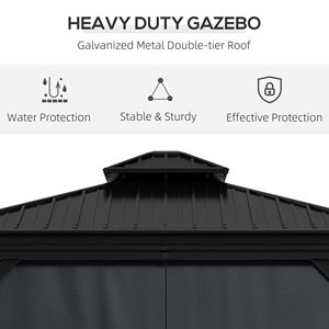 Gazebo con Tetto Rigido 3x3,6m, Doppio Tetto, Elegante Struttura in Alluminio, Pareti Laterali Grigio Scuro, Padiglione Permanente per Patio, Giardino, Terrazza - Product Image 3