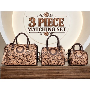 Luxury Premium 3 Piece Matching Duffel <b>Set</b> New Western Full Hand Tooled Genuine Leather Crossbody <b>Travel</b> <b>Luggage</b> <b>Sets</b> Women's - Product Image 1