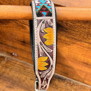 Nouveau collier de chien en cuir de sculpture d'outillage en peau de vache avec outillage de tournesol peint à la main et haut de sculpture fabricant en vrac indien - Product Image 3