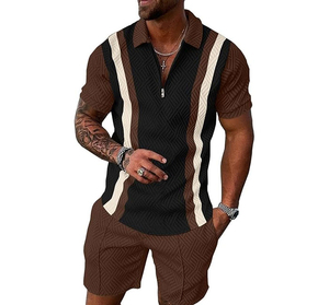 Men Color Blocking Short Sleeve Half-<b>Zip</b> Polo <b>Shirt</b> With Matching Pants Casual Summer Tracksuit Set Lightweight Breathable - Product Image 5