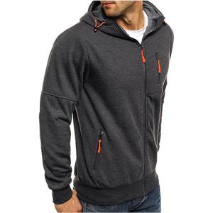 Sweat-shirt à capuche zippé gris foncé pour homme, coupe classique, décontracté, pour l'automne, 100% coton, molleton tricoté, couleur unie - Product Image 2