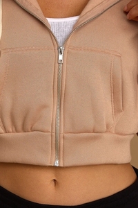 Wholesale High Quality Women's <b>Cropped</b> <b>Zip</b>-<b>Up</b> Hoodie Custom Logo 100% Cotton Terry Sweatshirt with Hood front pocket Sweatshirts - Product Image 6