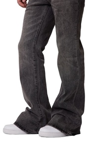 Jean en denim super évasé vintage noir délavé taille mi-haute coupe régulière léger écologique personnalisable - Product Image 5