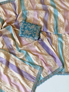 Elegant Party Wear Saree – Pure Viscose Nylon Jari Weaving with Contrast Silk Blouse Piece - Product Image 2