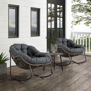 Outdoor Grey <b>Rattan</b> Rocking <b>Recliner</b> <b>Chair</b> with Padded Cushion for Porch Living Room Patio Garden - Product Image 3