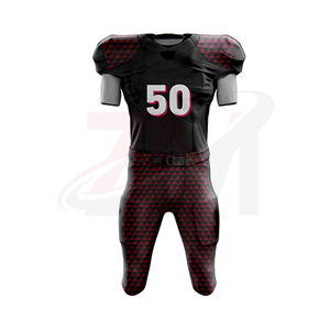 Ensemble d'uniformes de football américain noir et rouge à motif, pour joueur, taille 50, impression par sublimation, pour homme adulte, en polyester respirant - Product Image 2