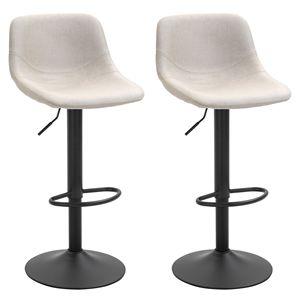 Set of 2 Cream White Swivel Bar <b>Stools</b> <b>with</b> Adjustable Chrome Base Comfortable Padded <b>Back</b> for Home Kitchen or Bar Counter - Product Image 1