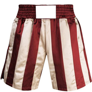 Pantalones Cortos de Boxeo a Rayas Vintage Serie Elite: Shorts de Entrenamiento de Satén Elásticos en 4 Direcciones para Sparring - Personalización OEM para Equipos - Product Image 1