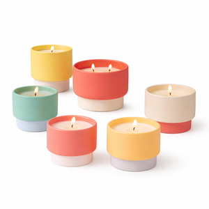 Élégant récipient à bougie en céramique à rayures verticales, mèche unique, longue durée de combustion, finition brillante, accent de décoration d'intérieur de luxe haut de gamme - Product Image 4