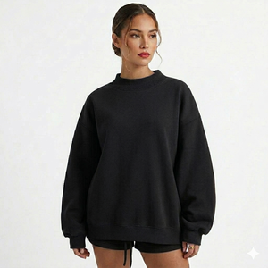 Women's Winter Long <b>Drop</b> Shoulder Pullover Mock Neck Sweatshirt Fleece Polyester/Cotton High Quality Fabric OEM Service - Product Image 6