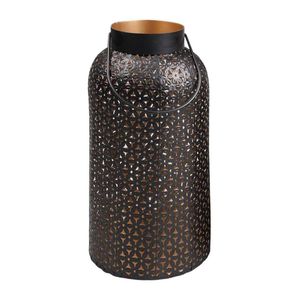 Lanterne en fer noir avec perforations géométriques, décoration portable pour la maison, porte-bougie, utilisation intérieure et extérieure, abat-jour décoratif - Product Image 4
