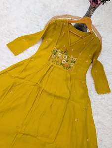 Conjunto de Kurta Anarkali Bordada en Viscosa para Mujer, con Pantalón y Dupatta, Elástico, Ropa Étnica para Fiesta - Product Image 4