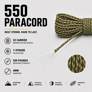 Cordon en paracorde marron camouflage 4 mm, type 550, cordon utilitaire en nylon pour le camping, la survie, l'artisanat et les travaux manuels - Product Image 4