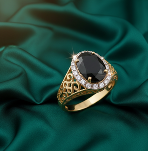Anillo Ovalado de Ónix Negro, Talla 6 de EE. UU., Piedra Preciosa, Plata de Ley 925, Chapado en Oro de 18K, Anillo de Cóctel, Joyería Vintage - Product Image 1