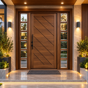 Puerta de Entrada Abatible de Madera Sólida Moderna GA-37L con Panel Lateral de Vidrio Decorativo, Diseño Escandinavo para Apartamentos y Villas de Lujo - Product Image 1