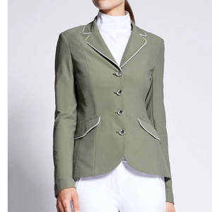 Women's Dark Green Cotton/Polyester Riding Jacket with White Trim Show Jumping <b>Equestrian</b> Attire Custom Logo - Product Image 1