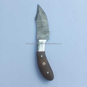 Cuchillo de hoja fija para exteriores de acero de Damasco con mango de madera y Funda de cuero para caza y Camping OEM personalizable - Product Image 4