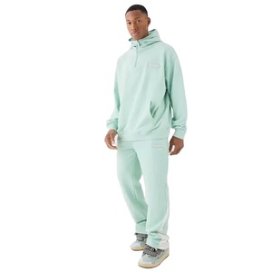 Sweat à capuche surdimensionné à demi-fermeture éclair pour hommes de haute qualité 100% coton polaire empilé pantalon survêtement grande taille pour - Product Image 1