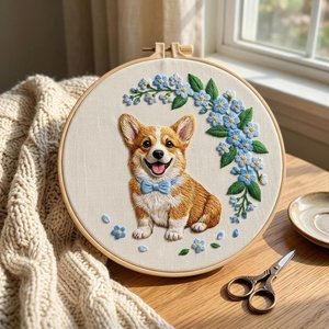 Kit de Broderie DIY Chiot Mignon – Art Floral Animal Fait Main sur Cerceau, Point de Croix, Décoration Murale, Cadeau - Product Image 2