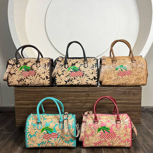 Western Floral Hand Tooled Leather Speedy <b>Bag</b> Women Trending Cherry Checkered Design <b>Overnight</b> Crossbody Shoulder Duffle <b>Bags</b> - Product Image 3