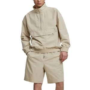 Ensemble short et veste de sport unisexe bleu clair, séchage rapide, polyester, fermeture éclair, coupe ample, couleur unie, col rabattable, été - Product Image 6