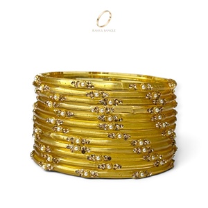 Collection Royale – Ensemble de Bracelets en Verre Jaune Plaqué Or avec Cristaux pour Femme – Bijoux de Mariage Ethniques Tendance – Vente en Gros - Product Image 5