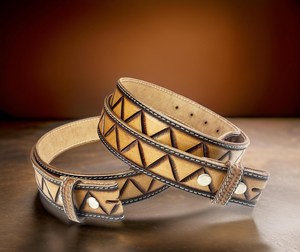 Luxury Western <b>Leather</b> <b>Tooled</b> Belt Hand Carved Cowboy Leaf Pattern with Heavy Floral Brass Buckle Custom Length - Product Image 5