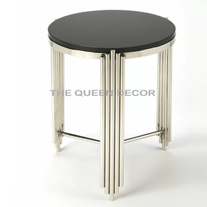 Mesa Auxiliar Redonda de Aluminio con Acabado Elegante, Textura Repujada y Lateral Pulido, Mueble para el Hogar - Product Image 4
