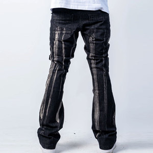 Men's <b>Bleach</b> Stone Wash Striped Straight Fit Denim Jeans Mid Waist Loose Fit Plus Size Casual Style 100% Cotton Woven Fabric - Product Image 3