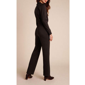Mono formal de oficina para mujer, negro, manga larga, cuello en V, con lazo en la cintura, para otoño, informal de negocios, elegante, de una pieza, personalizado OEM - Product Image 4