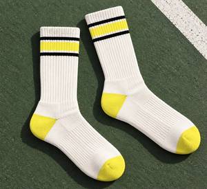 <b>White</b> Yellow Striped Crew <b>Socks</b> Breathable Knitted Basketball <b>Socks</b> for Adults Summer Sport Wear - Product Image 6