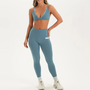 MILIENZ Soutien-gorge de sport et short de yoga pour femme, bleu marine, à bretelles convertibles, taille mi-haute, torsadé, maintien léger, sans couture, respirant - Product Image 5