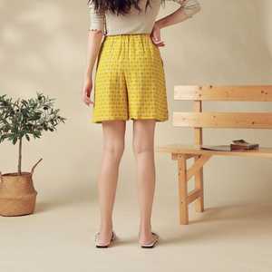 Shorts en coton à pois jaunes pour femmes, taille haute, coupe ample, décontractés, tricotés, respirants, avec poches - Product Image 4