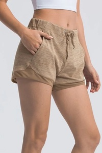 Shorts tricotés taille mi-haute pour femme, vert uni, écologiques, imperméables, en mélange de polyester et coton respirant, avec cordon de serrage, formels - Product Image 6