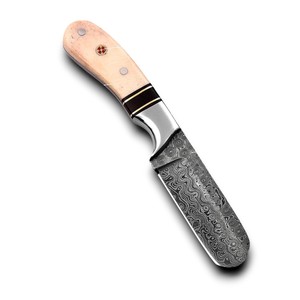 Couteau de camping professionnel en acier Damas, lame pleine longueur, ultra-affûtée, type 'Bull Cutter', qualité industrielle, avec étui de transport horizontal, OEM - Product Image 1