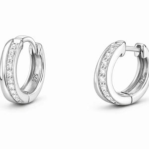 Aros Minimalistas de Plata de Ley 925 con Baño de Rodio y Circonita, Joyería de Compromiso para Hombre y Mujer - Product Image 1