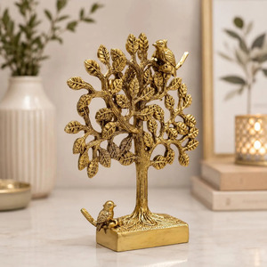 Sculpture d'arbre en laiton SHUBHAM, artisanat métallique doré, décoration d'oiseau, pièce d'art irrégulière pour salon, chambre, décoration intérieure - Product Image 5