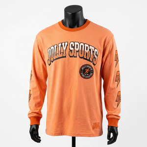 เสื้อยืดแขนยาวผ้าฝ้ายคุณภาพสูง 210 GSM สีส้ม พิมพ์ลายกราฟิก สกรีนโลโก้ตามสั่ง เสื้อยืดแขนยาวผู้ชาย - Product Image 6