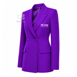 NCNW Sorority Women's Double Breasted Blazer Purple Embroidered Peak Lapel Tailored Formal Business Office <b>Suit</b> Jacket - Product Image 2