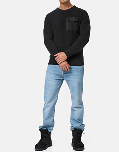 Men's Black Crew Neck Pullover Sweatshirt Regular Fit Knitted Solid Color Casual Long Sleeve O-Neck <b>Sweater</b> - Product Image 2