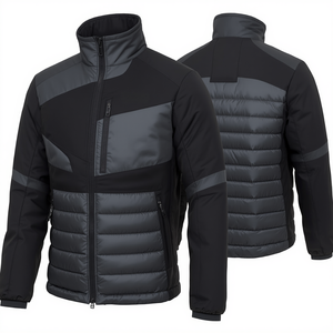 Custom Men Canvas <b>Thin</b> Stand Collar Front Logo <b>Waterproof</b> Hooded High Street Premium Insulated Winter Outdoor Puffer <b>Jacket</b> - Product Image 3
