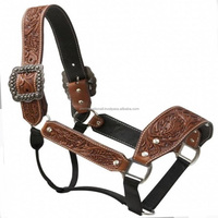 Licol de cheval usiné floral en cuir de vache d'Argentine de qualité supérieure licou de cheval en cuir gaufré floral de style occidental avec boucle de créateur