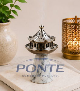 Wholesale Light Luxury Pagoda Incense Burner with Marble Base Hollow Metal Chinese Temple Censer For Zen Meditation Ambiance - Product Image 6