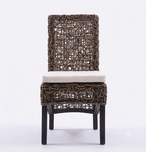 Modern Rattan Dining Chair Outdoor Garden Bistro Weaving Wicker Restaurant Wooden Armless Chairs With <b>Cushion</b> - Product Image 3