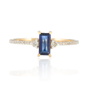 14K White Gold Cushion Cut Blue Sapphire and Diamond Wedding Ring for Women - Product Image 1