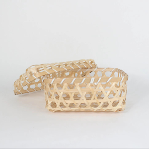 High Quality Handcrafted Retro Woven Lidded Bamboo <b>Baskets</b> 3 Sizes <b>Set</b> Wholesale OEM Factory Supplier - Product Image 1