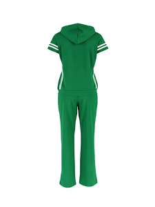 Conjunto Deportivo de Dos Piezas Estilo Europeo Americano ZHEZHE para Mujer, Camiseta con Capucha y Pantalones Holgados con Diseño a Rayas, Traje Casual de Verano - Product Image 6