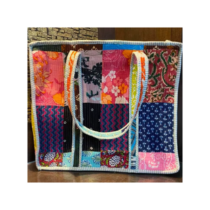 Wooden Block Printed Cotton Fabric Quilted <b>Tote</b> <b>Bag</b> Shopping <b>Bags</b> Sustainable Fashion <b>Bags</b> - Product Image 6