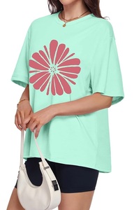 Meilleur prix, service OEM, t-shirt décontracté surdimensionné pour femme, 100% coton, manches courtes, col rond, épaules tombantes, imprimé, Bangladesh - Product Image 5