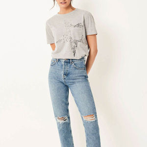 Camisetas de Verano Cómodas para Mujer, Estilo Casual Urbano, Bordadas, Lisas, Teñidas, Antiencogimiento, 100% Algodón, Manga Corta, Corte Regular, Oferta - Product Image 4